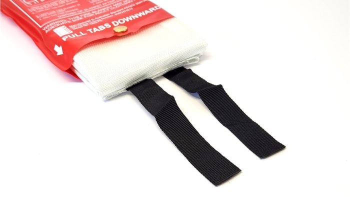 ZEN fire blanket quick release pull down tabs
