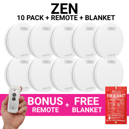 ZEN Photoelectric Interconnected Smoke Alarms - 10 Pack with Free Remote
