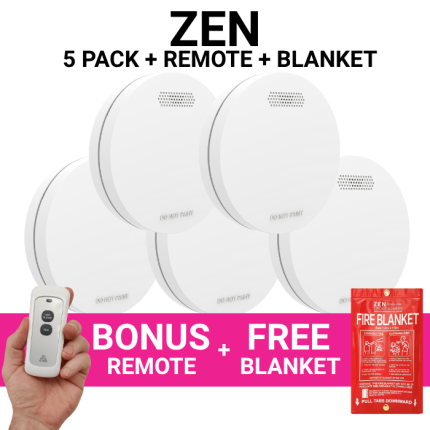 ZEN Photoelectric Interconnected Smoke Alarms - 5 Pack with Free Remote