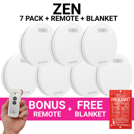 ZEN Photoelectric Interconnected Smoke Alarms - 7 Pack with Free Remote