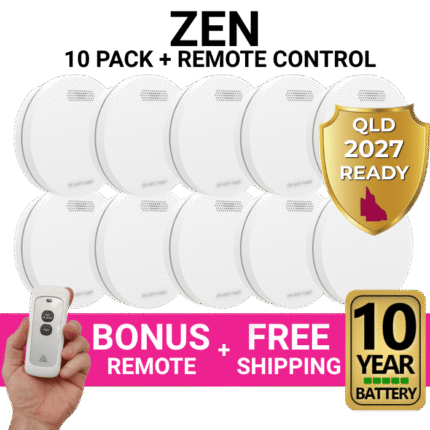 ZEN Smoke Alarms - 10 Pack Bundle with Bonus Remote and 10 Year Battery