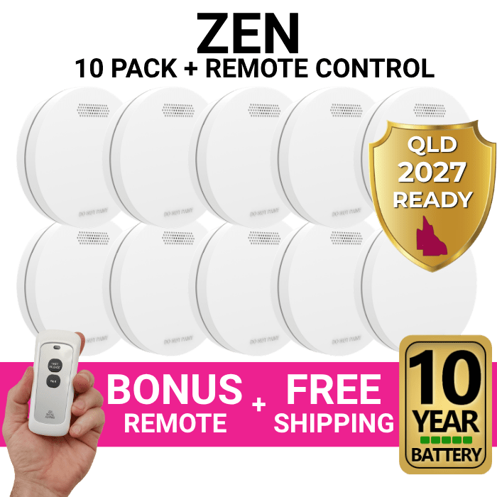 ZEN Smoke Alarms - 10 Pack Bundle with Bonus Remote and 10 Year Battery