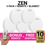 ZEN Photoelectric Interconnected Smoke Alarms - 5 Pack with Free Remote & 10 Year Battery