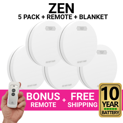 ZEN Photoelectric Interconnected Smoke Alarms - 5 Pack with Free Remote & 10 Year Battery