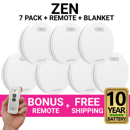 ZEN Photoelectric Interconnected Smoke Alarms - 7 Pack with Free Remote & 10 Year Battery